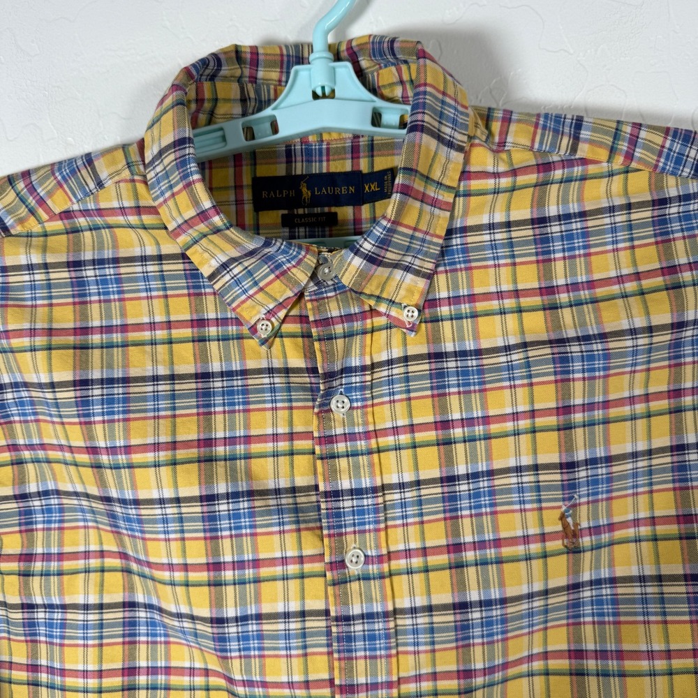 Ralph Lauren Shirt Mens wXL Yellow Plaid Long Sleeve Oxford Button Flesh Pony